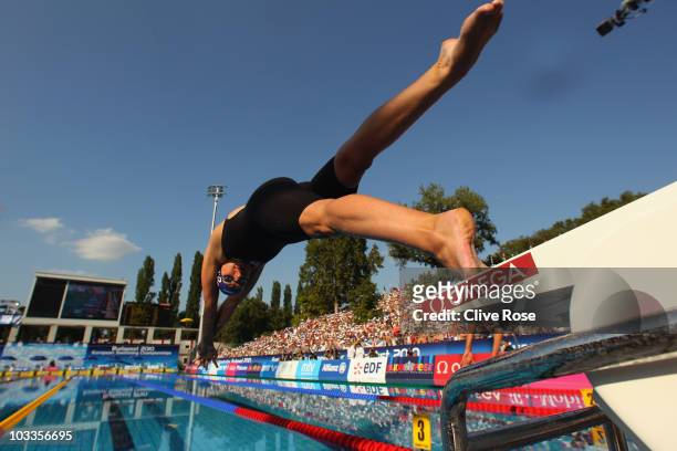 Rebecca Adlington of Great Britain starts the Women's 800m Freestyle Final during the European Swimming Championships at the Hajos Alfred Swimming...