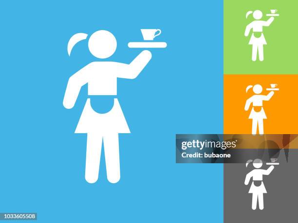 waitress flat icon on blue background - waitress stock illustrations
