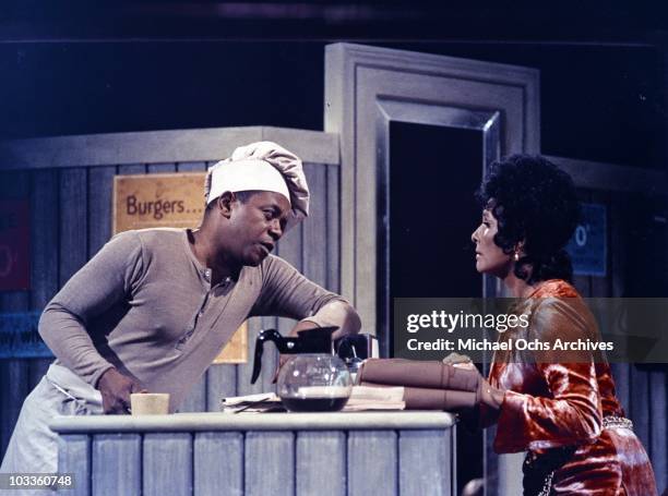 Comedian Flip Wilson in a scene from the Flip Wilson Show with entertainer Lena Horne in circa 1972.