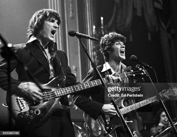 Rick Danko and Robbie Robertson of The Band perform during The Last Waltz at Winterland in November 1976 in San Francisco, California.