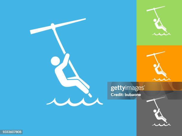 kite surfing flat icon on blue background - kite surfing stock illustrations
