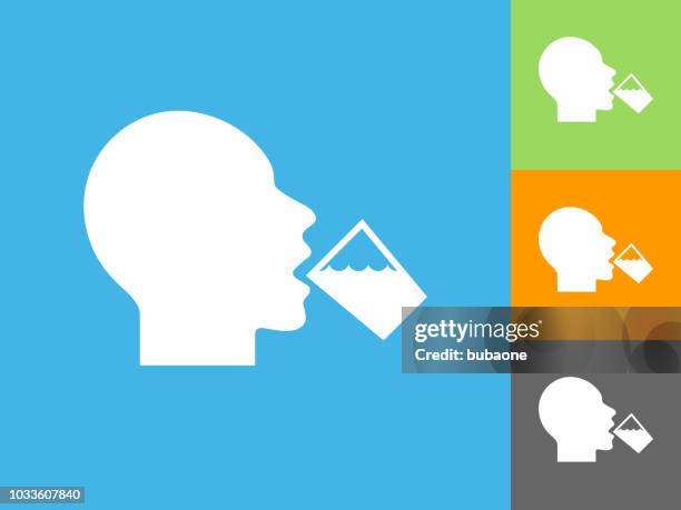 drinking water flat icon on blue background - drinking alone stock illustrations