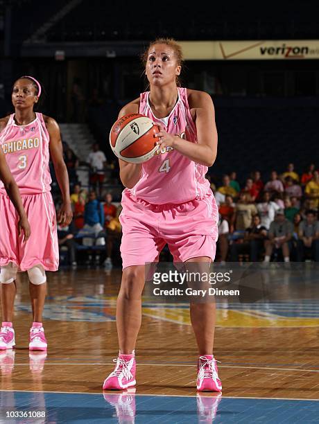 Christi Thomas of the Chicago Sky shoots a free throw during a WNBA game against the Phoenix Mercury on August 10, 2010 at the All-State Arena in...