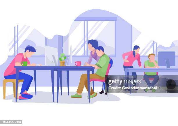 illustrations, cliparts, dessins animés et icônes de bureau collaboration illustration - cloison mobile