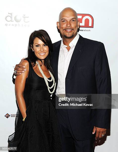 Baseball player David Justice and wife Rebecca Villalobos-Justice arrive at the 10th Annual Harold Pump Foundation Gala at the Hyatt Regency Century...