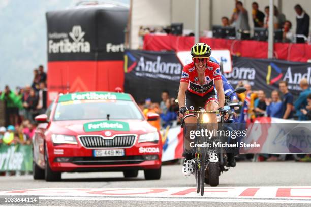 Arrival / Simon Yates of Great Britain and Team Mitchelton-Scott Red Leaders Jersey / Celebration / during the 73rd Tour of Spain 2018, Stage 20 a...