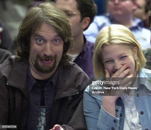 Comedian Tom Green and his new wife, actress Drew Barrymore at a Knicks game.60c01k5u.jpg 13th April 2001.