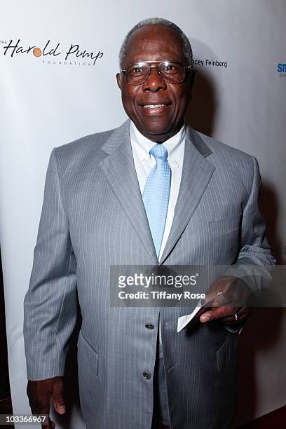 Baseball player Hank Aaron arrives at the 10th Annual Harold Pump Foundation Gala on August 12, 2010 in Century City, California.
