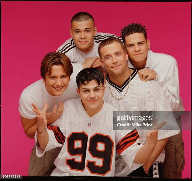 English boy band Five posed in London in 1998 Abz Love, Ritchie Neville, Sean Conlon, Scott Robinson, J Brown.