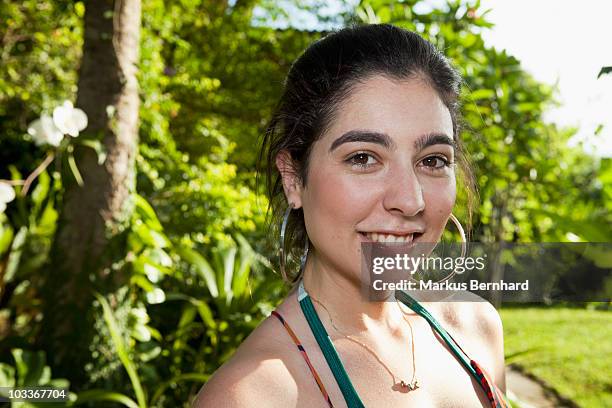 young confident woman in summer garden - 60161 imagens e fotografias de stock