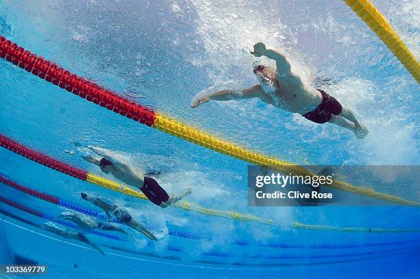 Steffen Deibler of Germany competes in the Men's 100m Butterfly heats during the European Swimming Championships at the Hajos Alfred Swimming complex...