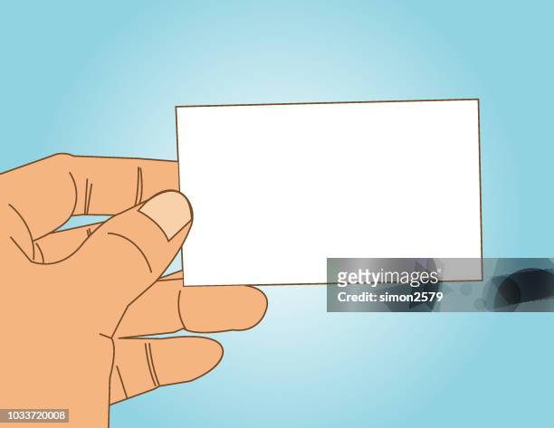 hand holding empty business card - hand holding card stock illustrations