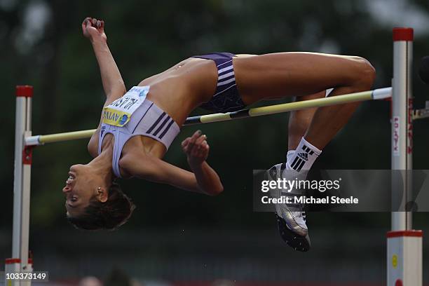 Blanka Vlasic of Croatia in the women's high jump during the Aviva London Grand Prix meeting at Crystal Palace on August 13, 2010 in London, England.