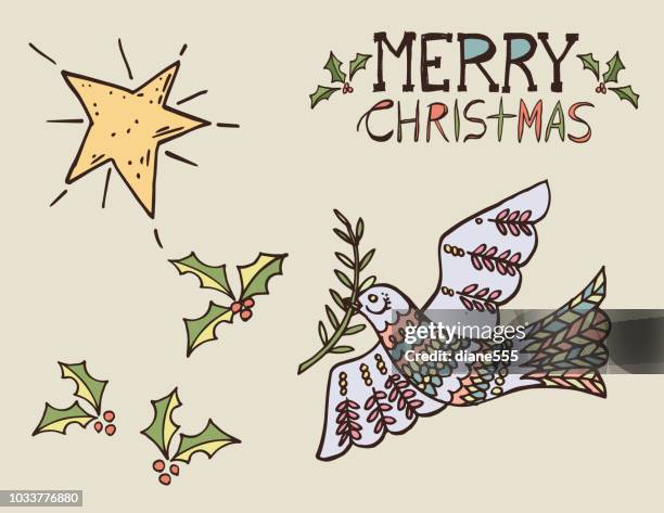 hand drawn vintage christmas elements - diving into water stock illustrations