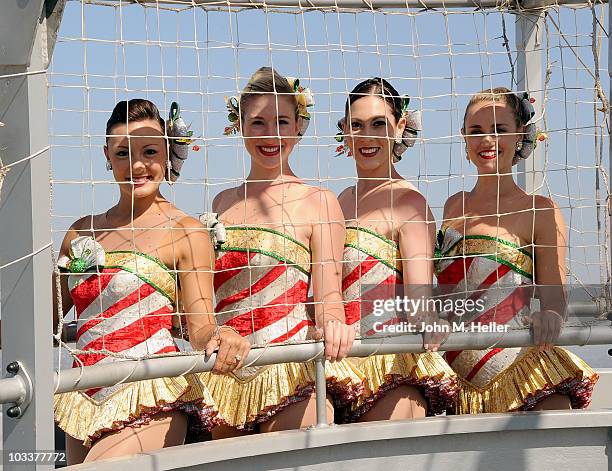 The Rockettes Traci Reszetylo, Laura Danelski, Alyssa Epstein and Katie Russell visit the Great Park Balloon Center and historic Hanger 244 on August...