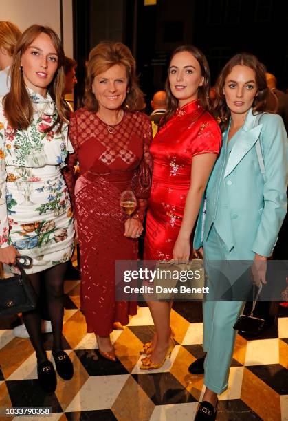 Lady Alice Manners, Emma Manners, Duchess of Rutland, Lady Eliza Manners and Lady Violet Manners attend the Tod's Sloane Apartment Boutique cocktail...