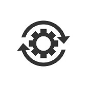 Workflow process icon in flat style. Gear cog wheel with arrows vector illustration on white isolated background. Workflow business concept.
