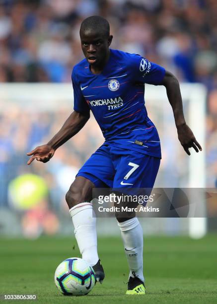 Golo Kante of Chelsea during the Premier League match between Chelsea FC and Cardiff City at Stamford Bridge on September 15, 2018 in London, United...