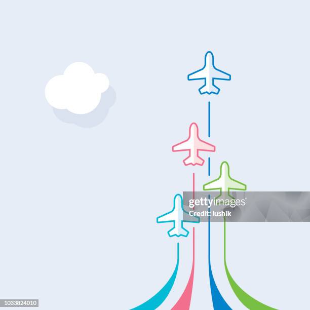 four airliners takeoff - success chart concept - airplane take off stock illustrations