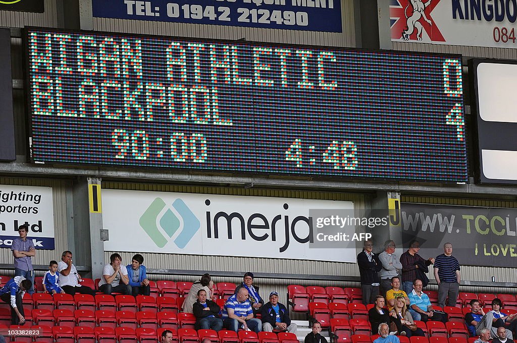 Wigan Athletic supporters sit below the