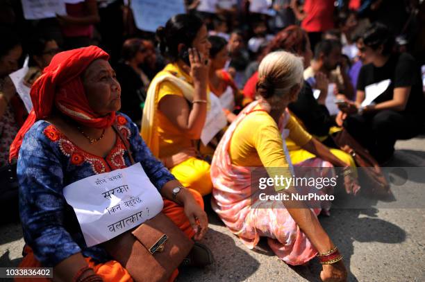 Nepalese senior citizens take part in the mass rally of 13yrs old Nirmala Panta, who was raped and murdered 50 days ago in Kanchanpur district in...