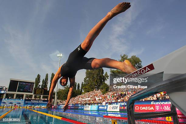 Federica Pellegrini of Italy starts the Women's 200m Freestyle Final during the European Swimming Championships at the Hajos Alfred Swimming complex...