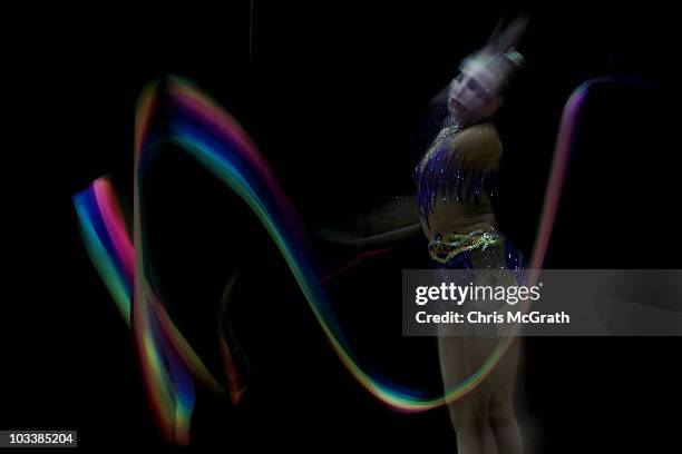 Hannah Walter competes during the Rhythmic All-Around competition on day four of the 2010 Visa Gymnastics Championships at Chase Arena on August 14,...