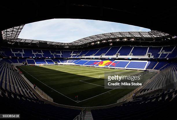General view of Red Bull Arena prior to the match between the New York Red Bulls and the Los Angeles Galaxy on August 14, 2010 at Red Bull Arena in...