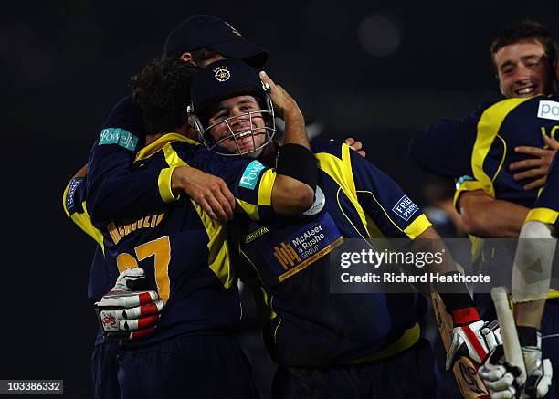 Daniel Christian of Hampshire celebrates victory after the final ball of the innings during the Friends Provident T20 Final between Hampshire Royals...