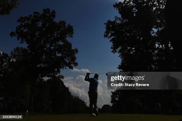 Paul Broadhurst of England hits his tee shot on the 14th hole during the second round of the Ally Challenge presented by McLaren at Warwick Hills...