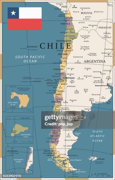 20 - chile - vintage color dark - chile map stock illustrations