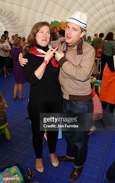 Actors Jessica Hynes and Martin Freeman attend 'In The Night Garden ... Live' in the Meridian Gardens at The O2 on August 15, 2010 in London, England.