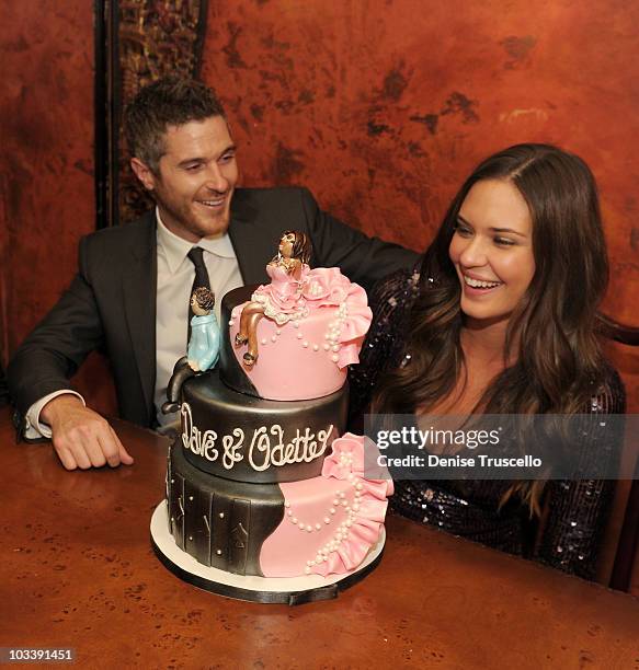 Dave Annable and Odette Yustman celebrate their bachelor and bachelorette dinner at Lavo on August 14, 2010 in Las Vegas, Nevada.