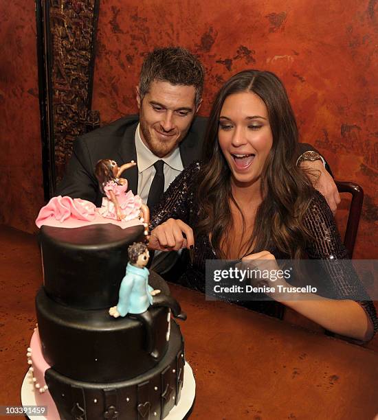 Dave Annable and Odette Yustman celebrate their bachelor and bachelorette dinner at Lavo on August 14, 2010 in Las Vegas, Nevada.