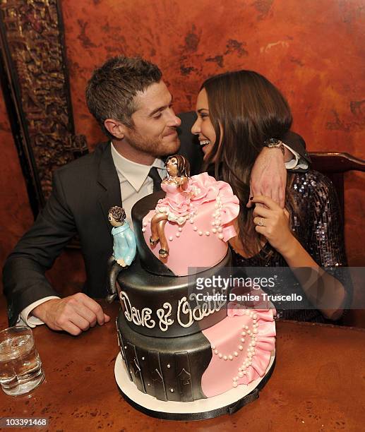 Dave Annable and Odette Yustman celebrate their bachelor and bachelorette dinner at Lavo on August 14, 2010 in Las Vegas, Nevada.