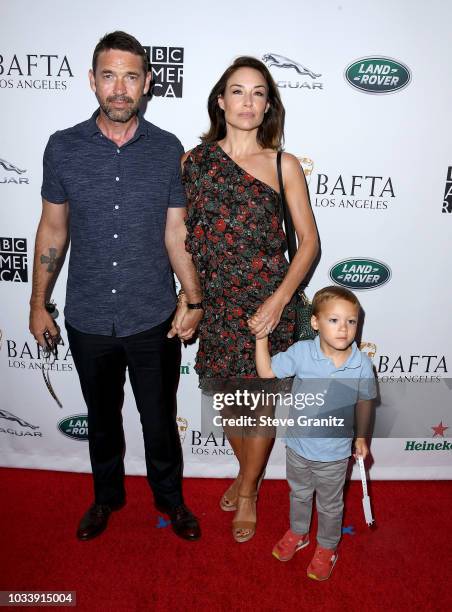 Dougray Scott, Claire Forlani, and Milo Thomas Scott attend BAFTA Los Angeles + BBC America TV Tea Party 2018 at The Beverly Hilton Hotel on...
