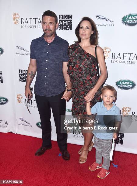 Dougray Scott, Claire Forlani, and Milo Thomas Scott attend BAFTA Los Angeles + BBC America TV Tea Party 2018 at The Beverly Hilton Hotel on...