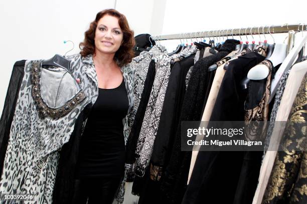 German actress Christine Neubauer poses backstage during the fashion show of the Christine Neubauer Limited Edition By Schiffhauer Munich on August...