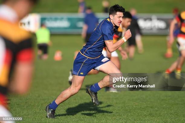 Levi Emery of Otago makes a break during the Jock Hobbs U19 Rugby Tournament on September 15, 2018 in Taupo, New Zealand.