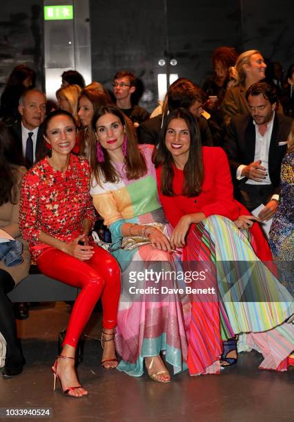 Luna De Casanova, Maria Kastani and Federica Fanari attend Mary Katrantzou SS19 show production by Family Limited on September 15, 2018 in London,...