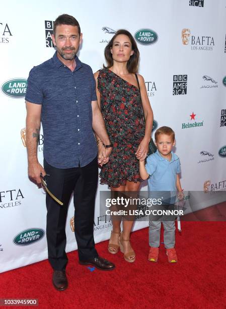 Scottish actor Dougray Scott, English actress Claire Forlani and their son Milo Scott attend the BAFTA Los Angeles + BBC America TV Tea Party in...