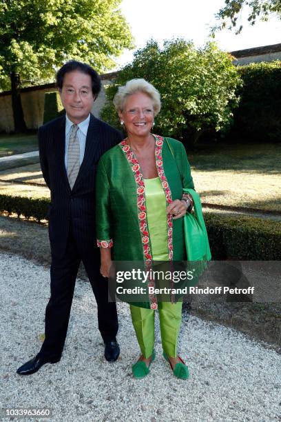 Prince Nicolas Dadeshkeliani and Princess Beatrice de Bourbon Sicile attend Wedding of Helene de Yougoslavia and Stanislas Fougeron at Chateau de...