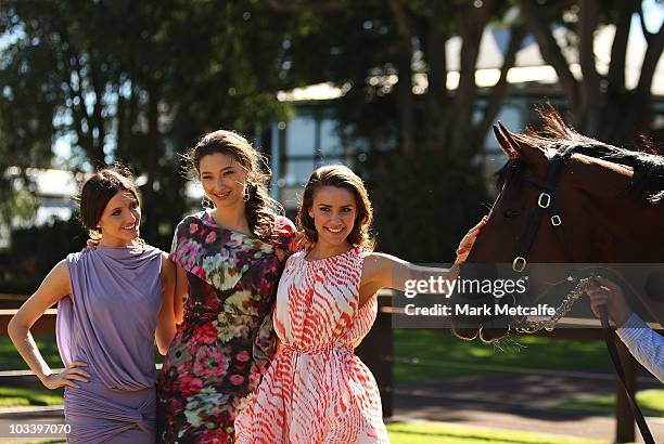 Alexandra Agoston O'Connor, Rachael Finch and Kate Waterhouse pose whilst attending a media conference announcing the arrival of world champion...