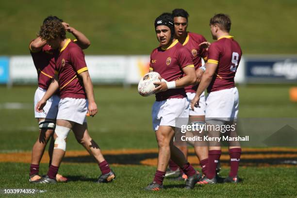Kaleb Talamahina of Southland gets ready to kick during the Jock Hobbs U19 Rugby Tournament on September 15, 2018 in Taupo, New Zealand.