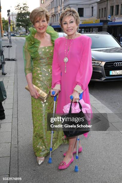 Carolin Reiber and Dr. Antje-Katrin Kuehnemann during the arrival to the wedding dinner of Ralph Siegel and Laura Kaefer at Palais Lenbach on...