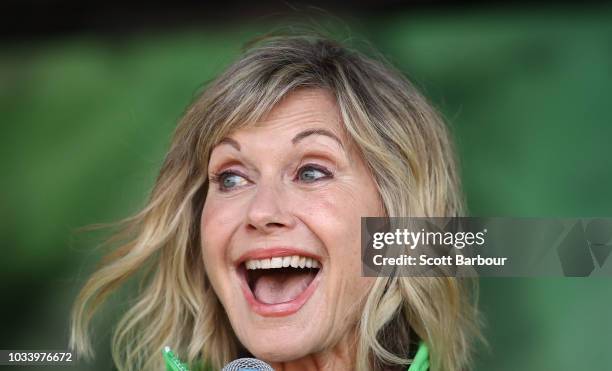 Olivia Newton-John looks on during the annual Wellness Walk and Research Runon September 16, 2018 in Melbourne, Australia. The annual event, now in...