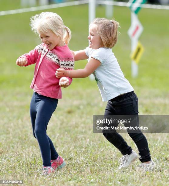 Isla Phillips and Mia Tindall attend day 3 of the Whatley Manor Horse Trials at Gatcombe Park on September 9, 2018 in Stroud, England.