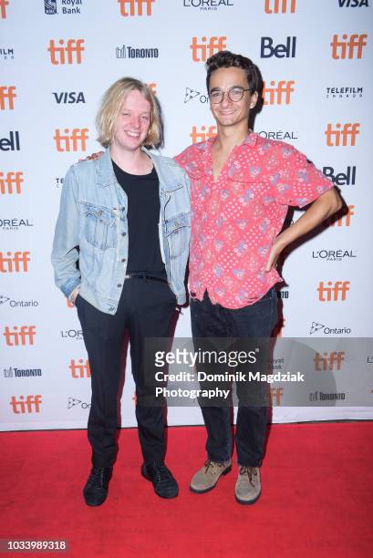 Daniel Schmidt and Gabriel Abrantes attend the Midnight Madness red carpet premiere of "Diamantino" during the Toronto International Film Festival at...