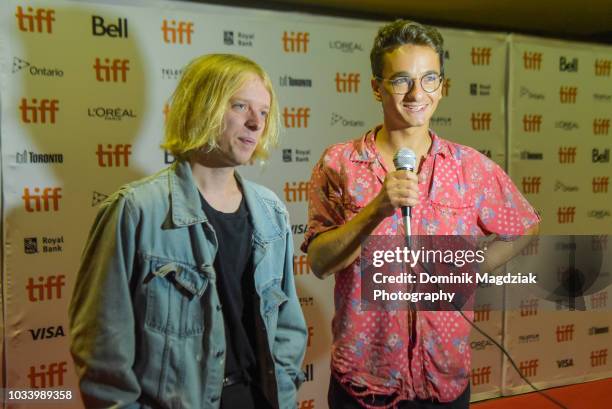 Daniel Schmidt and Gabriel Abrantes attend the Midnight Madness red carpet premiere of "Diamantino" during the Toronto International Film Festival at...