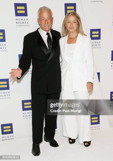 Hillary Rosen and a guest attend the 22nd annual Human Rights Campaign National Dinner at the Walter E. Washington Convention Center on September 15,...